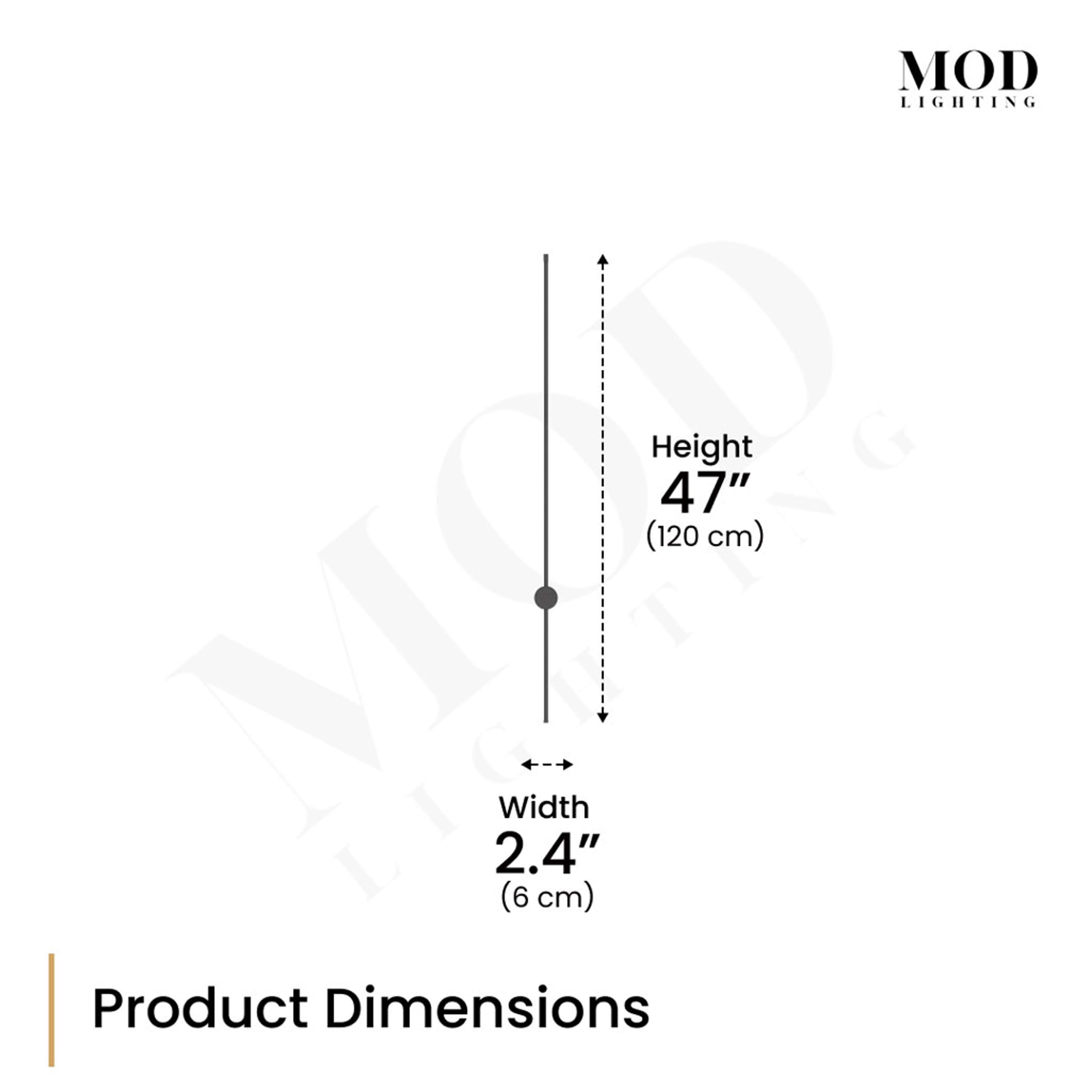 Cadel stick wall light dimension diagram: 47 in (120 cm) tall, 2.4 in (6 cm) wide