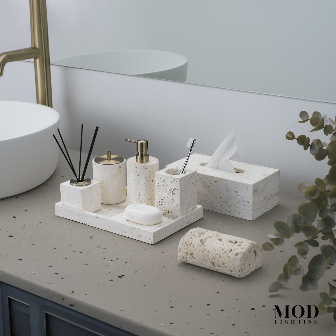 Alabaster Travertine Stone Bath Set hover