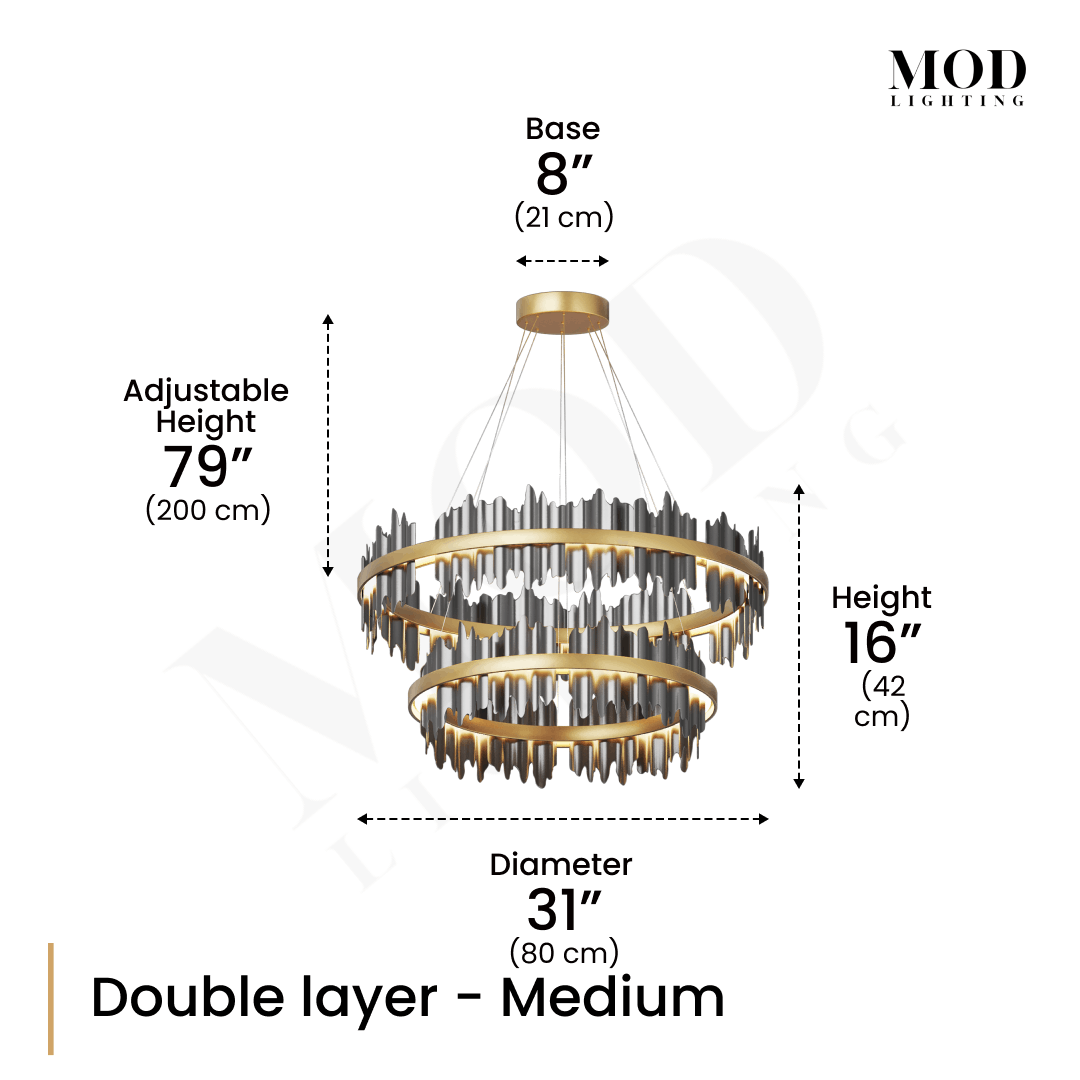 Aurelius chandelier diagram, double-layer Medium: 31" (80 cm) diameter, 16" (42 cm) tall