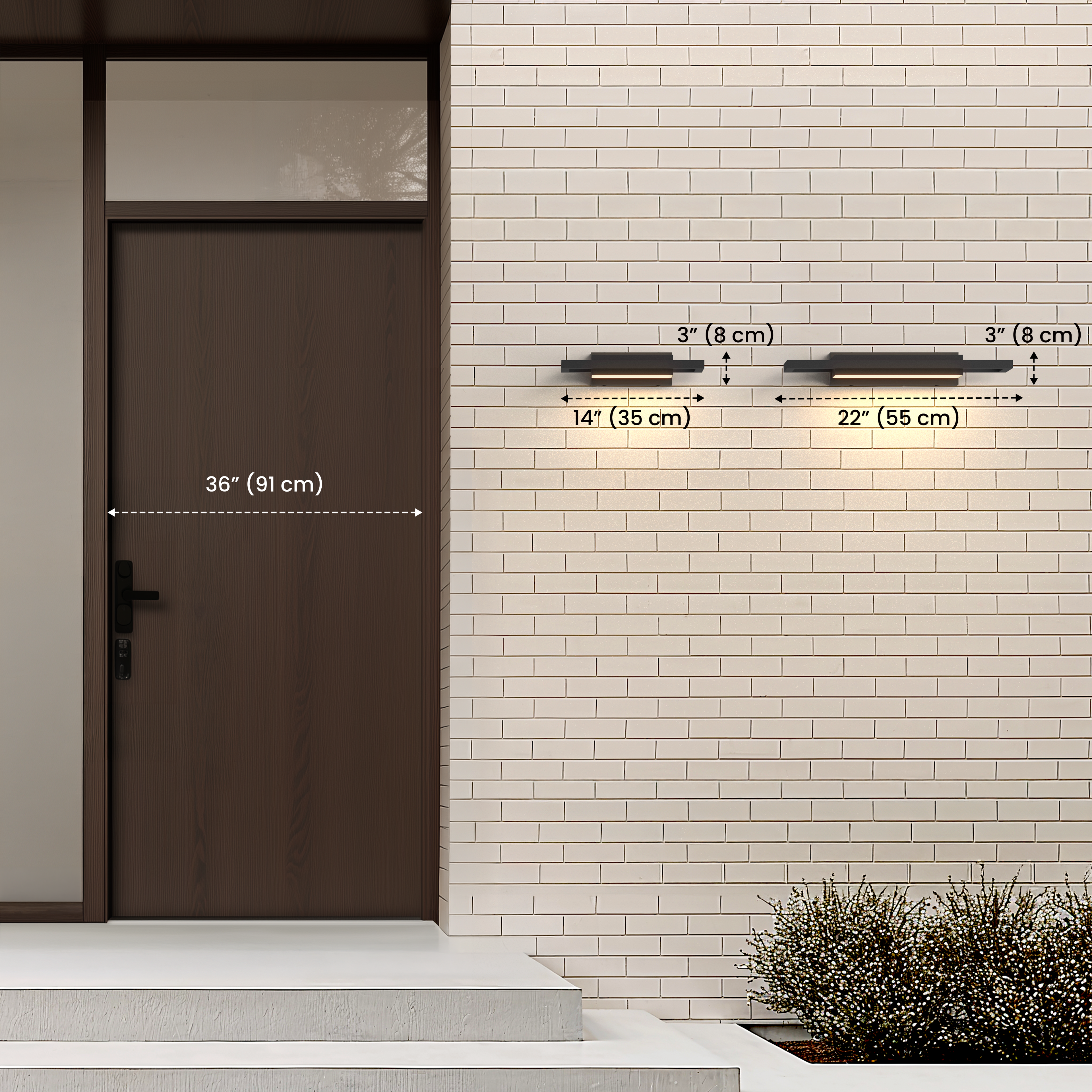 Brooklyn Smart size guide: 14 and 22 inch sconces beside a 36 inch door for scale