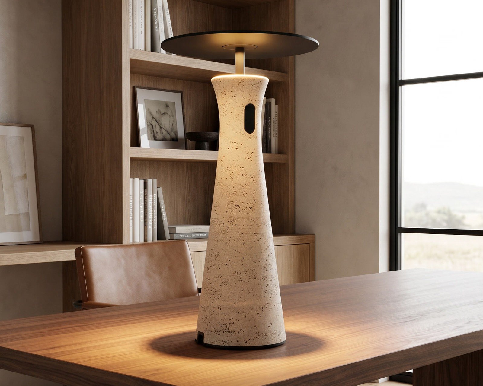 Dara cordless table lamp on a home office desk
