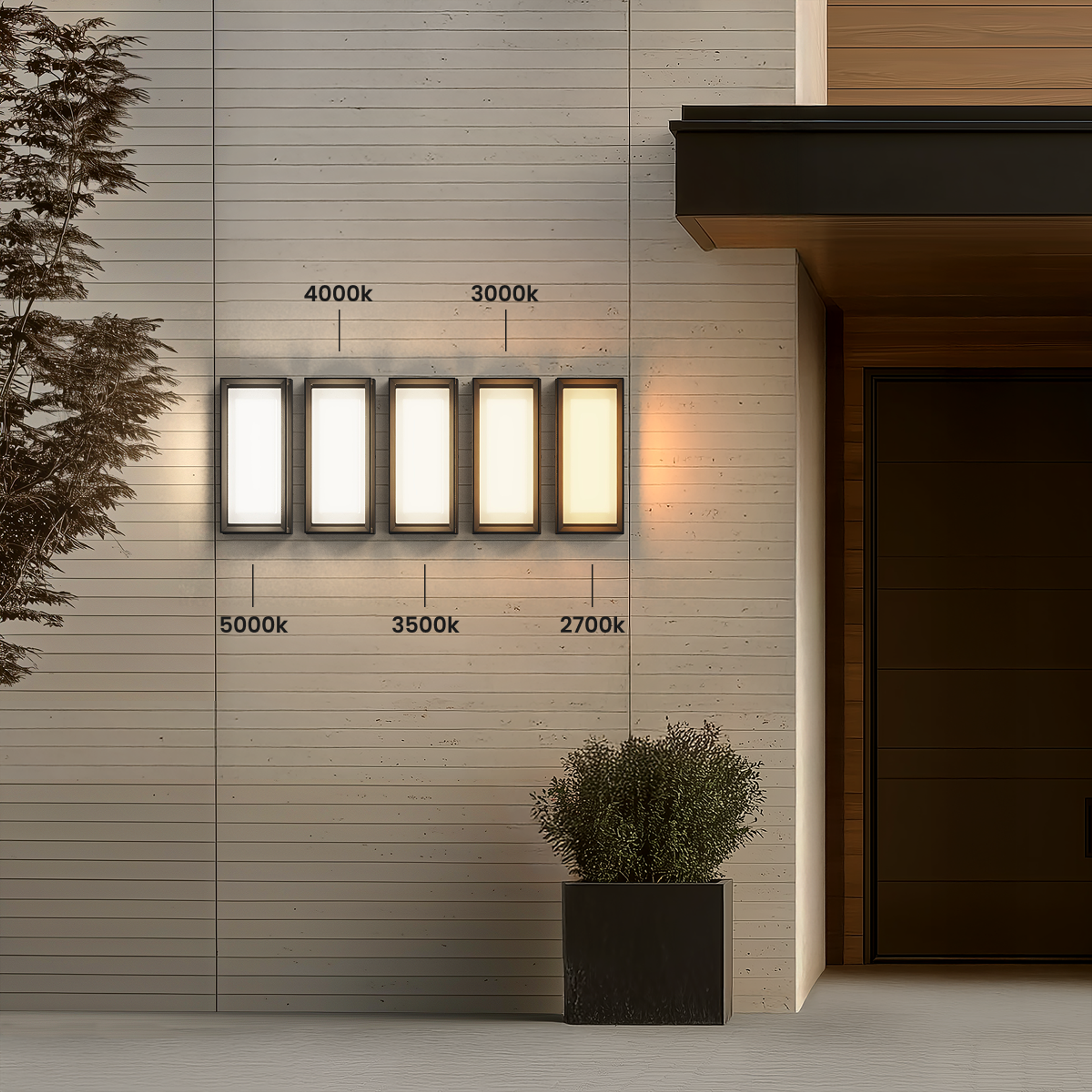 Two sizes of Solen matte-black square outdoor sconces on a brick wall, sized 6.3 in / 16 cm and 14 in / 35.5 cm
