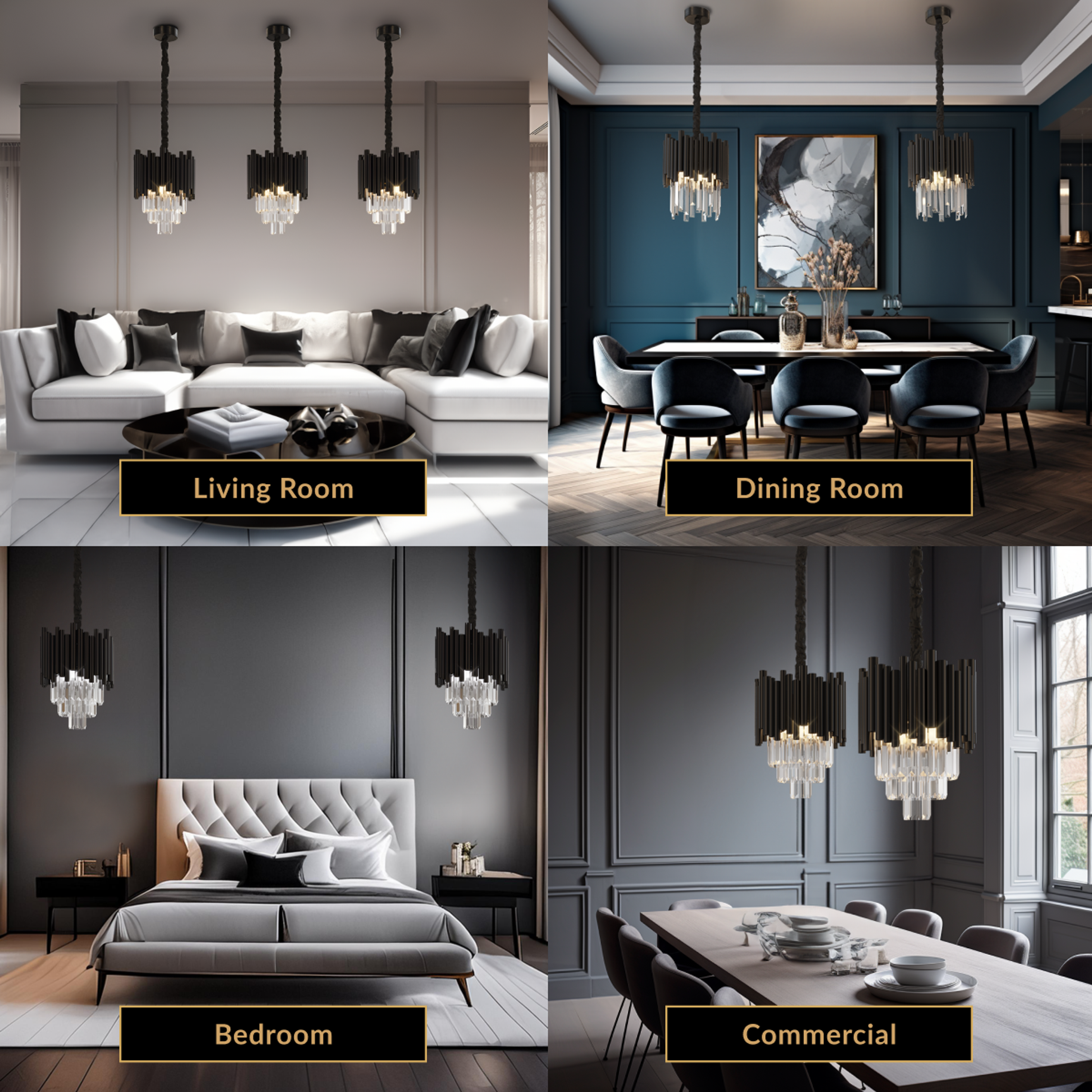 Celestial crystal chandelier, oval tiered fixture of smoked crystal blades over a dining table