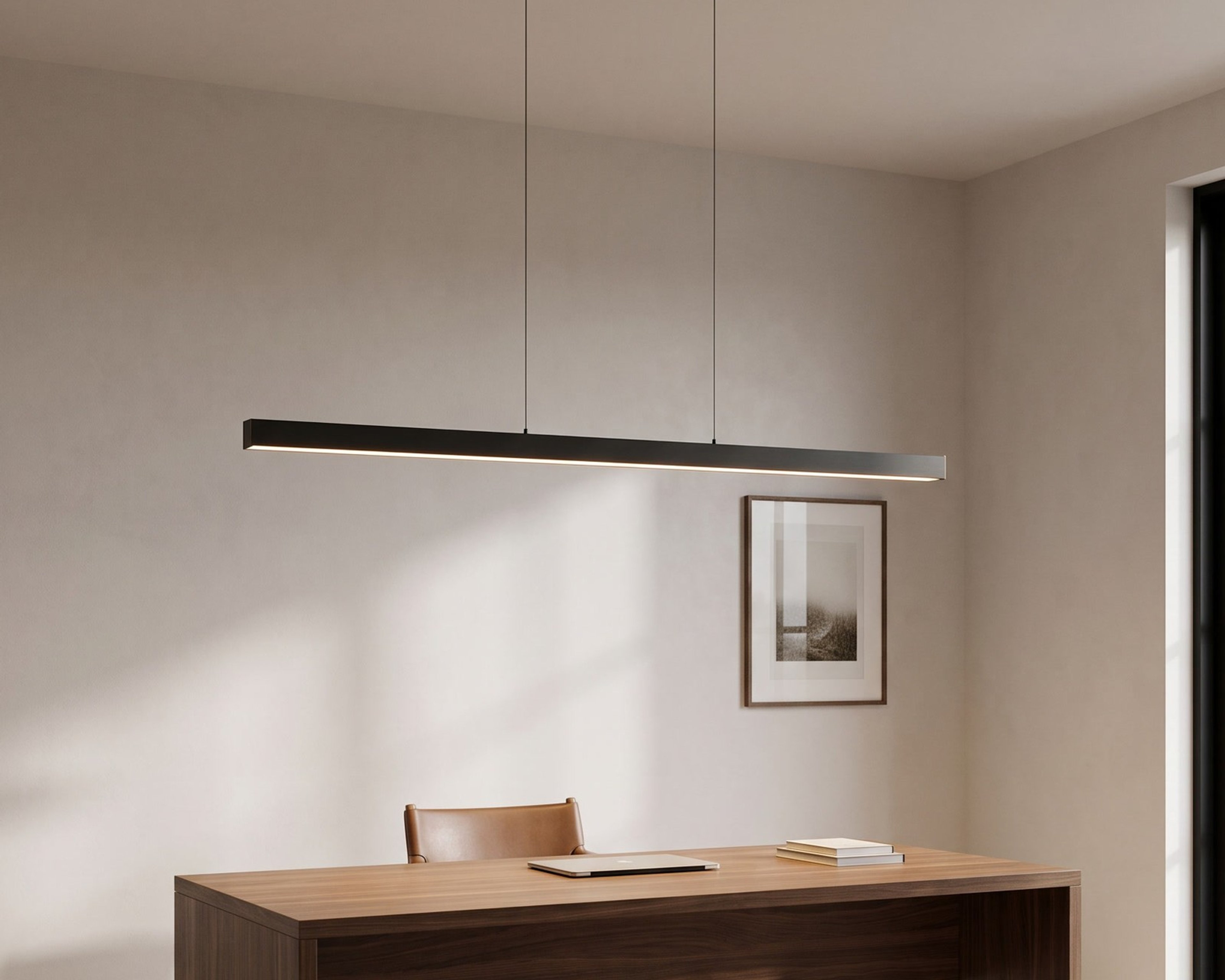 Luka linear pendant over a home office desk
