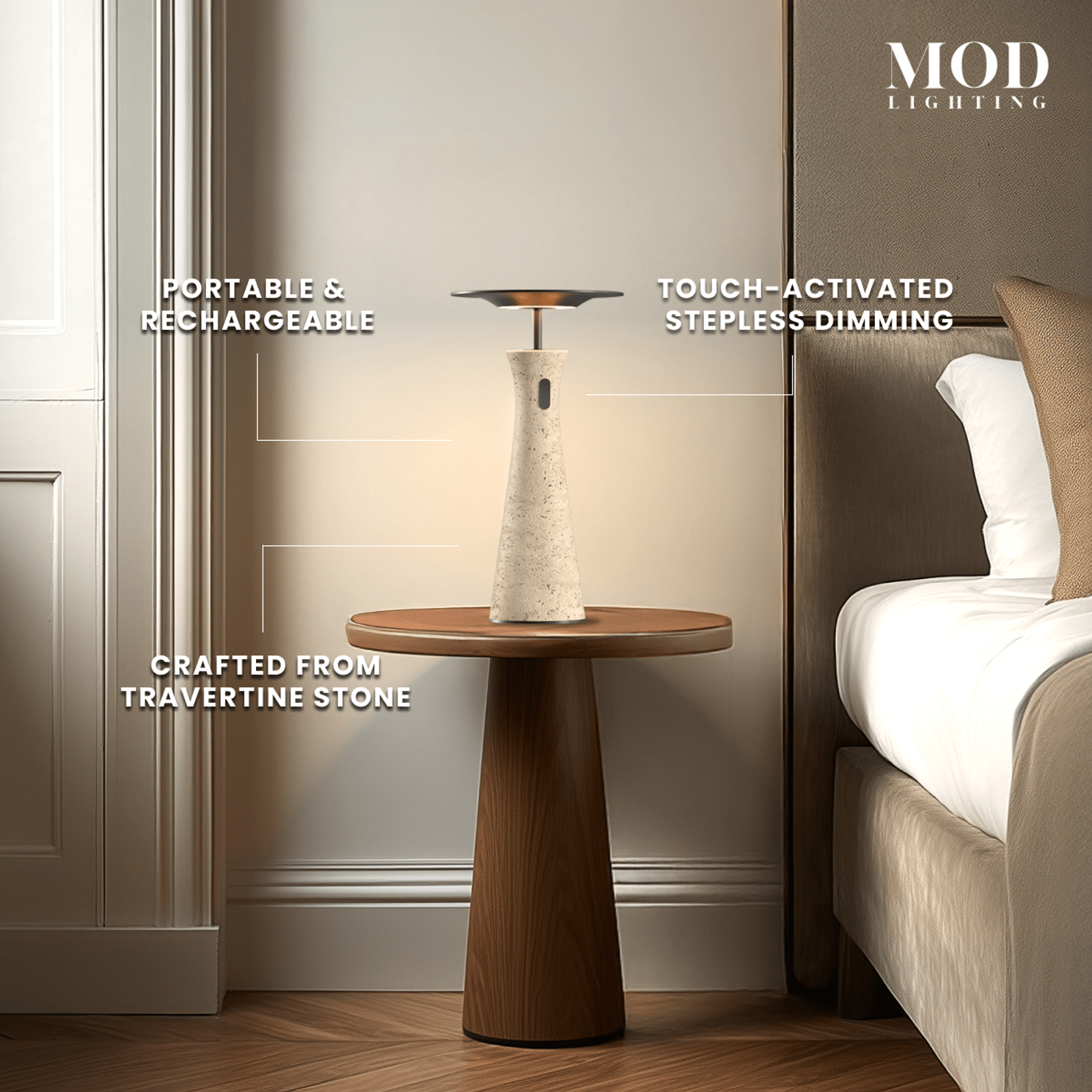 Dara · Rechargeable Travertine Table Lamp | MOD LIGHTING
