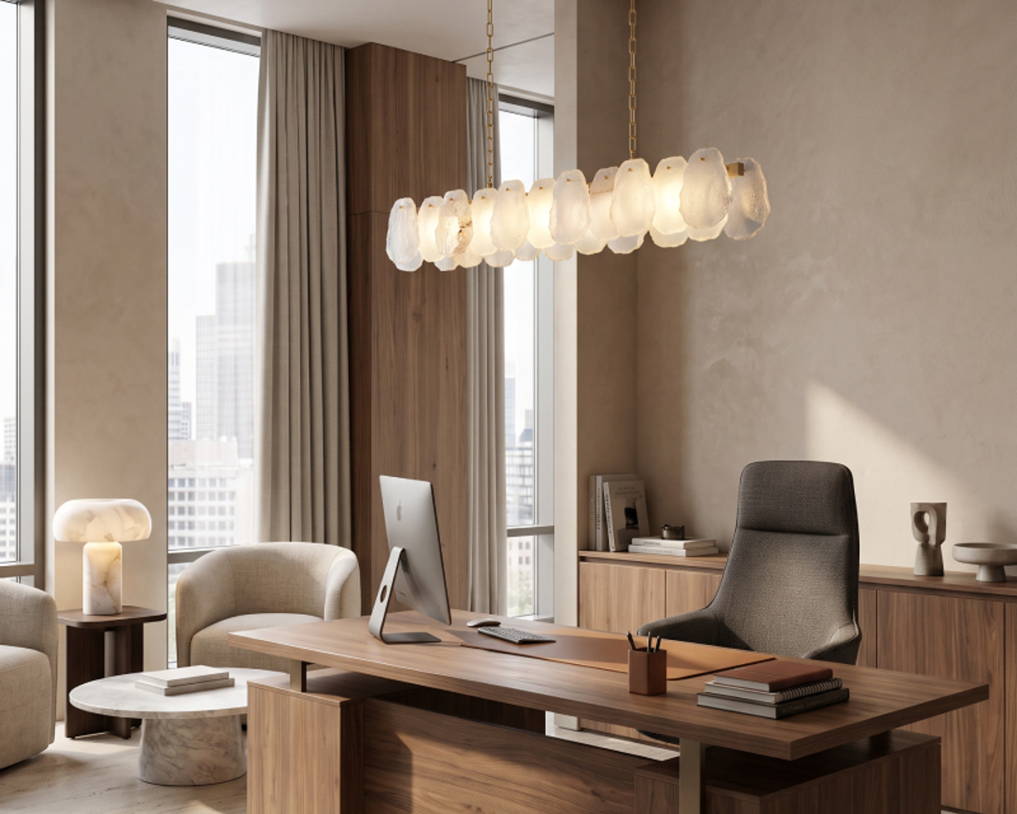 Luka linear pendant over a home office desk