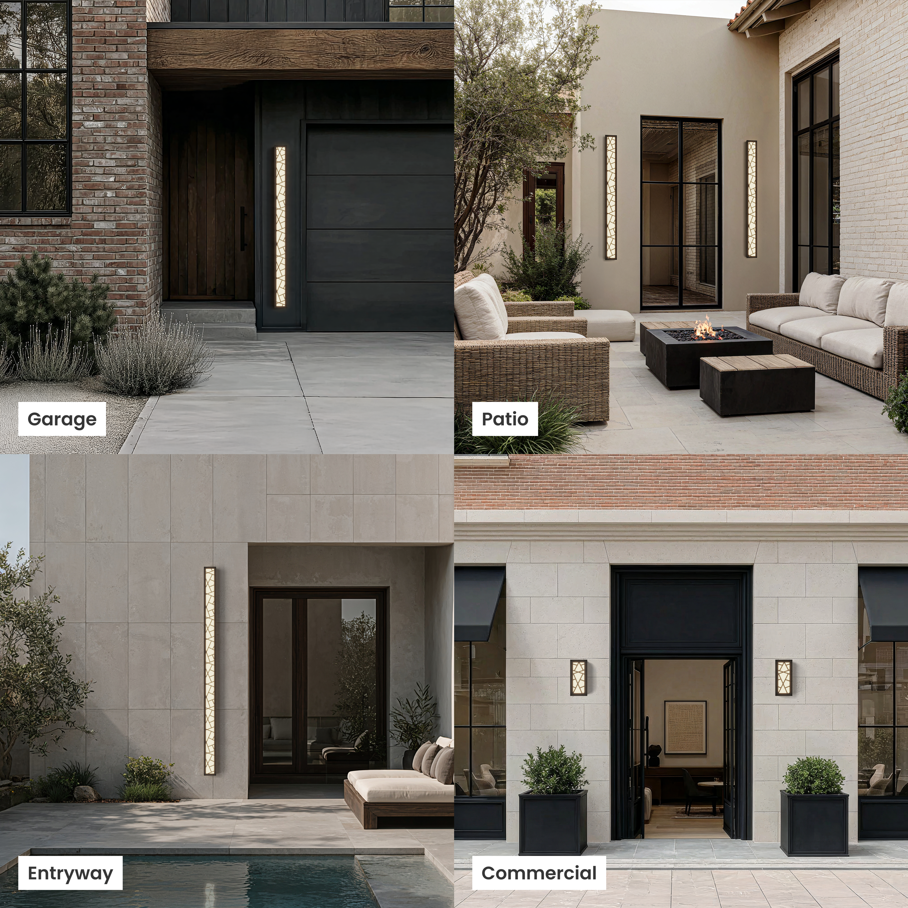Harper Smart black LED bar wall light shown at a garage, patio, entryway and commercial building