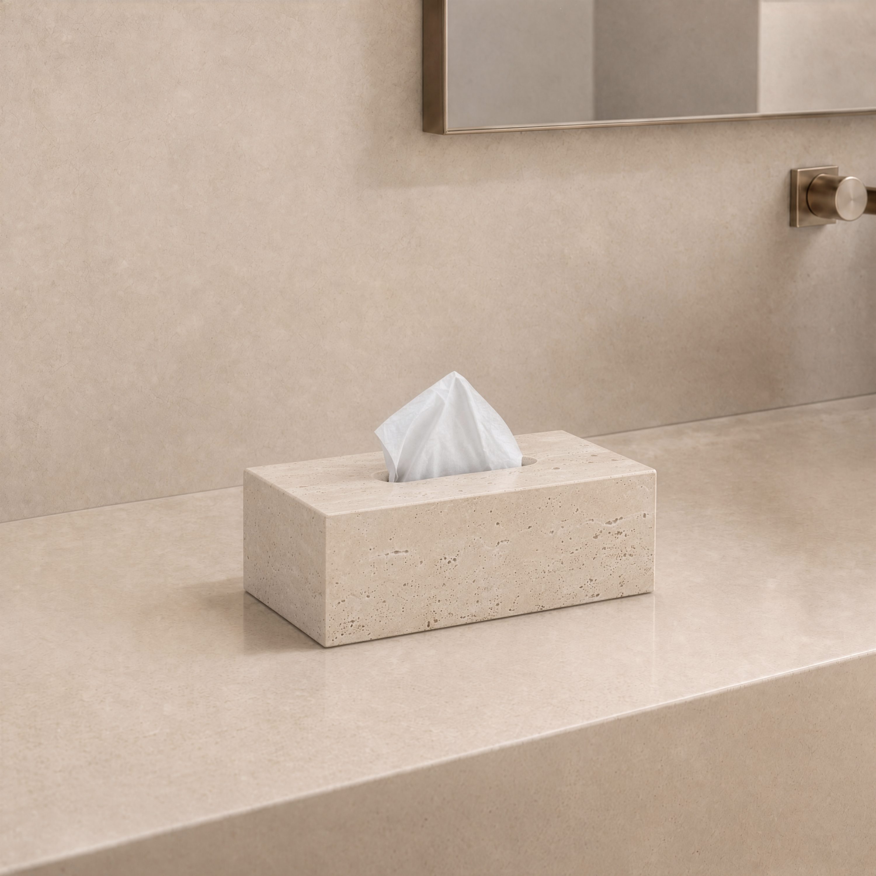 Golden Travertine Stone Tissue Box