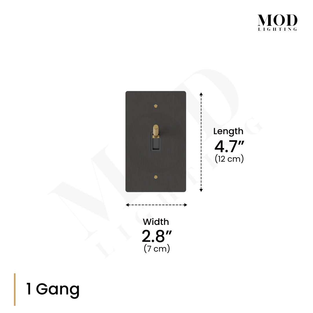 Modern Toggle Switch matte-black 1-gang dimension diagram, 4.7" length by 2.8" width
