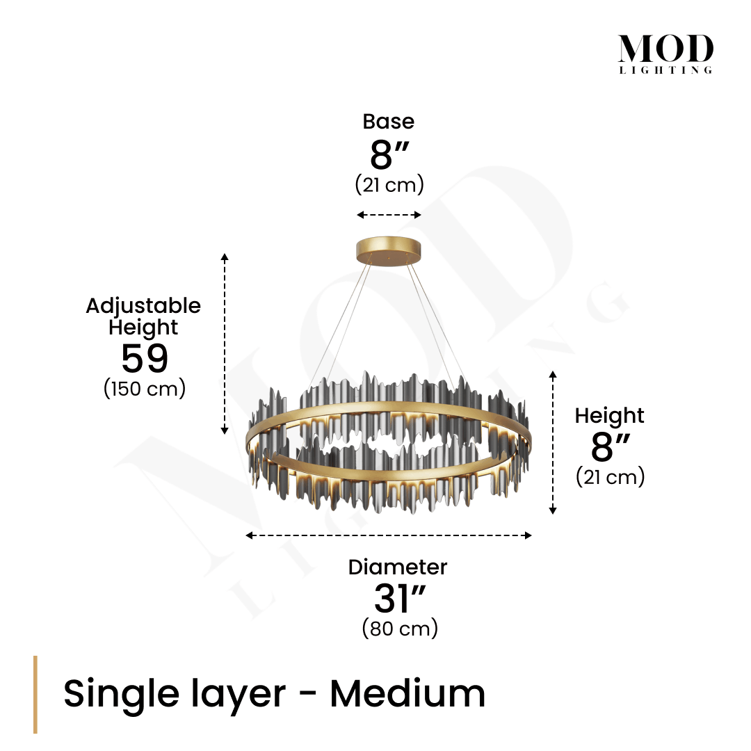 Aurelius chandelier diagram, single-layer Medium: 31" (80 cm) diameter, 8" (21 cm) tall