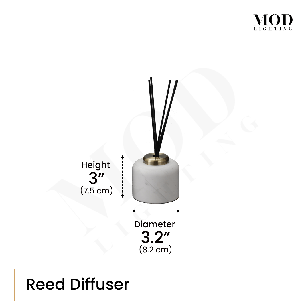 Jazz White Marble Bath Set reed diffuser, dimension diagram of the white marble base: 3 in high, 3.2 in diameter