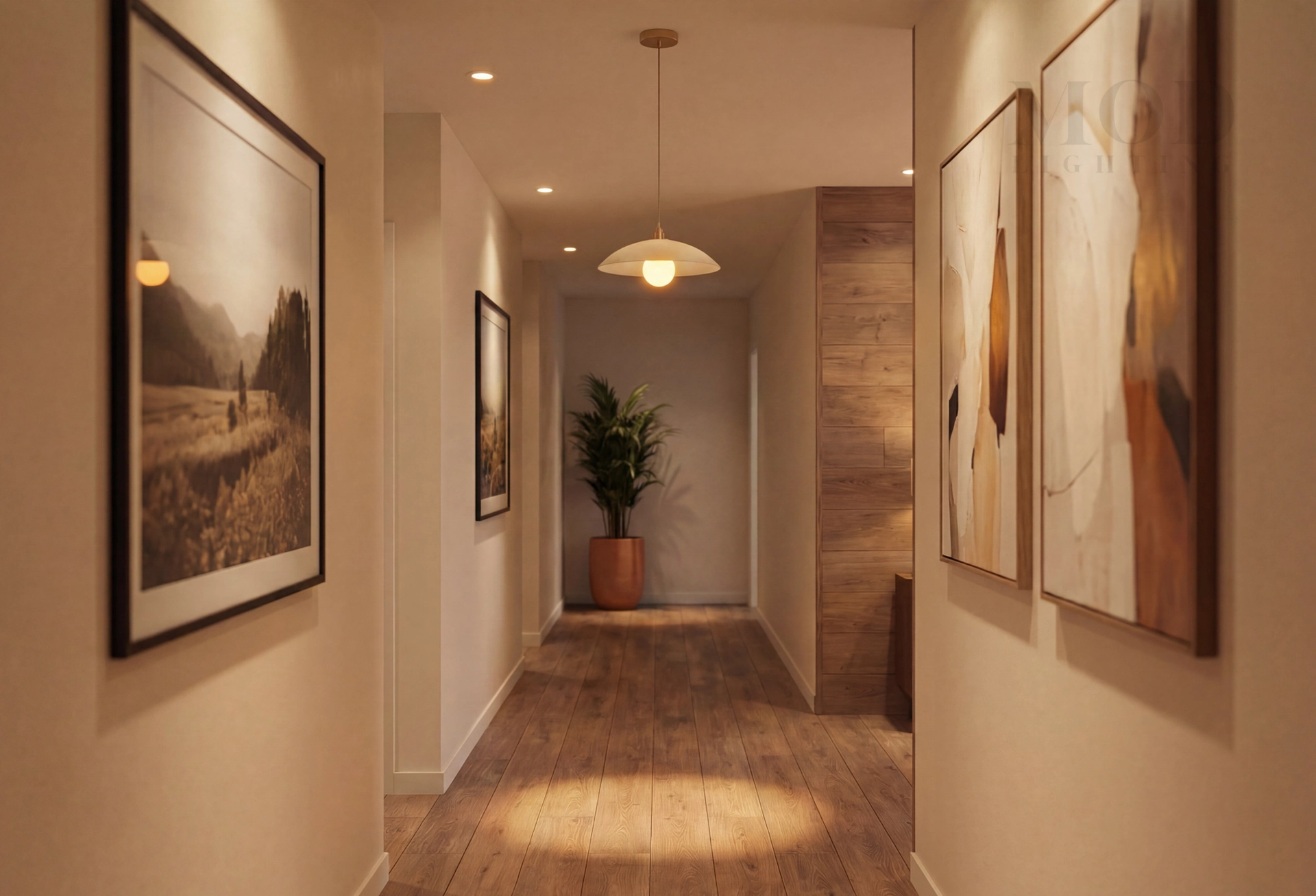 Bold pendant light in a narrow hallway, small entryway lighting idea