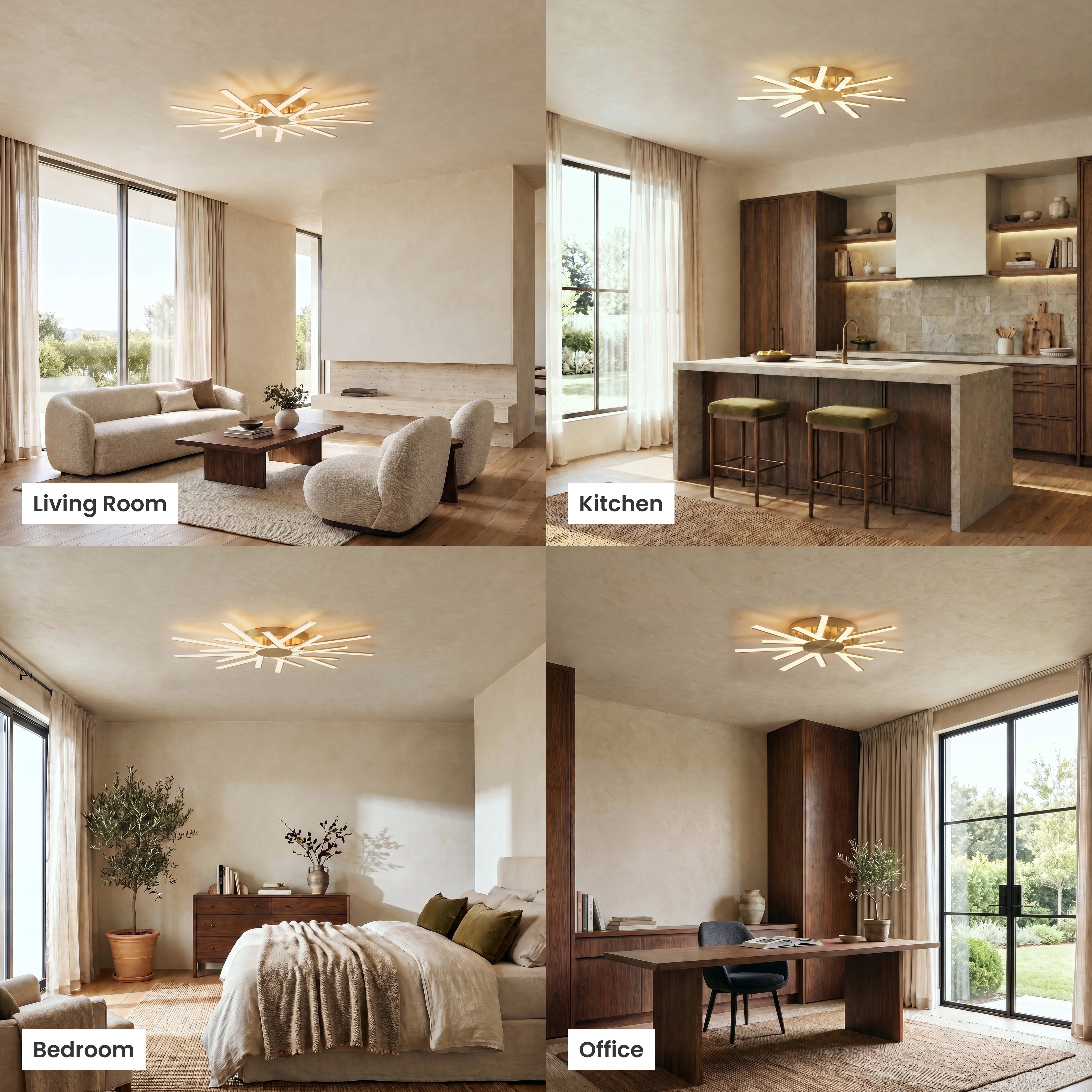 Sparkle ceiling light shown in living room, dining room, bedroom and hallway settings