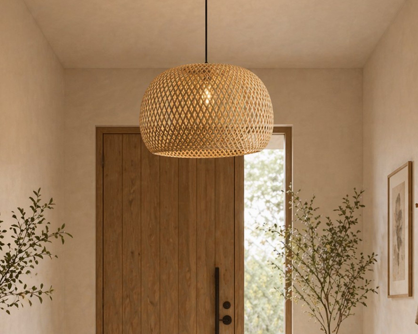 Hand-knit bamboo chandelier