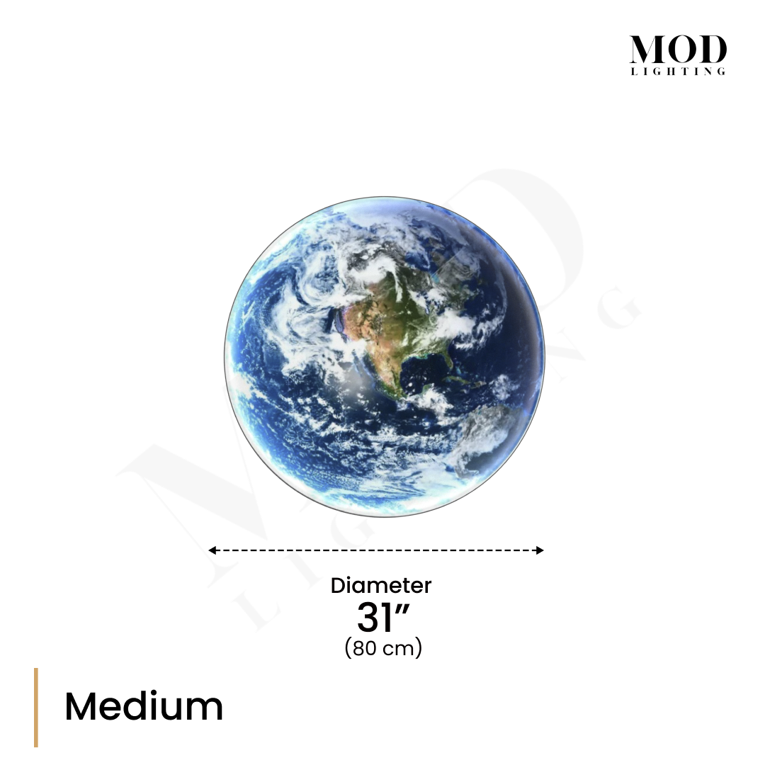 Terra Earth-globe light dimension diagram: 31-inch diameter, medium size