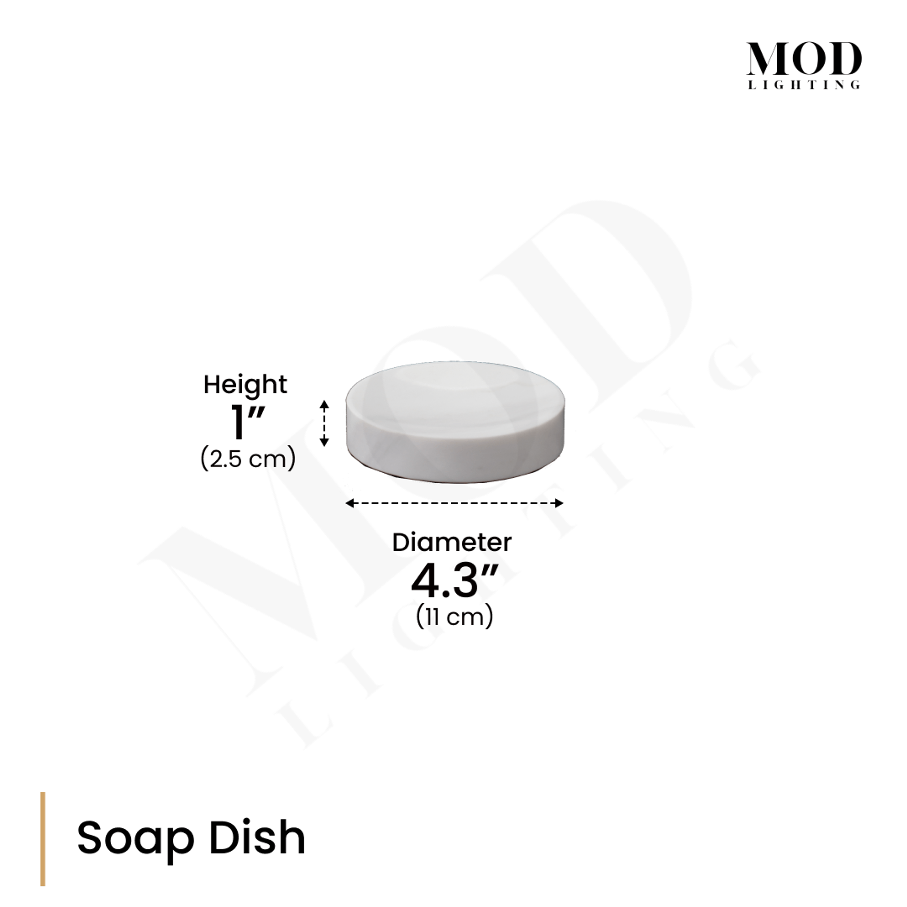 Jazz White Marble soap dish, round shallow white marble tray, dimension diagram: 1 in H, 4.3 in diameter