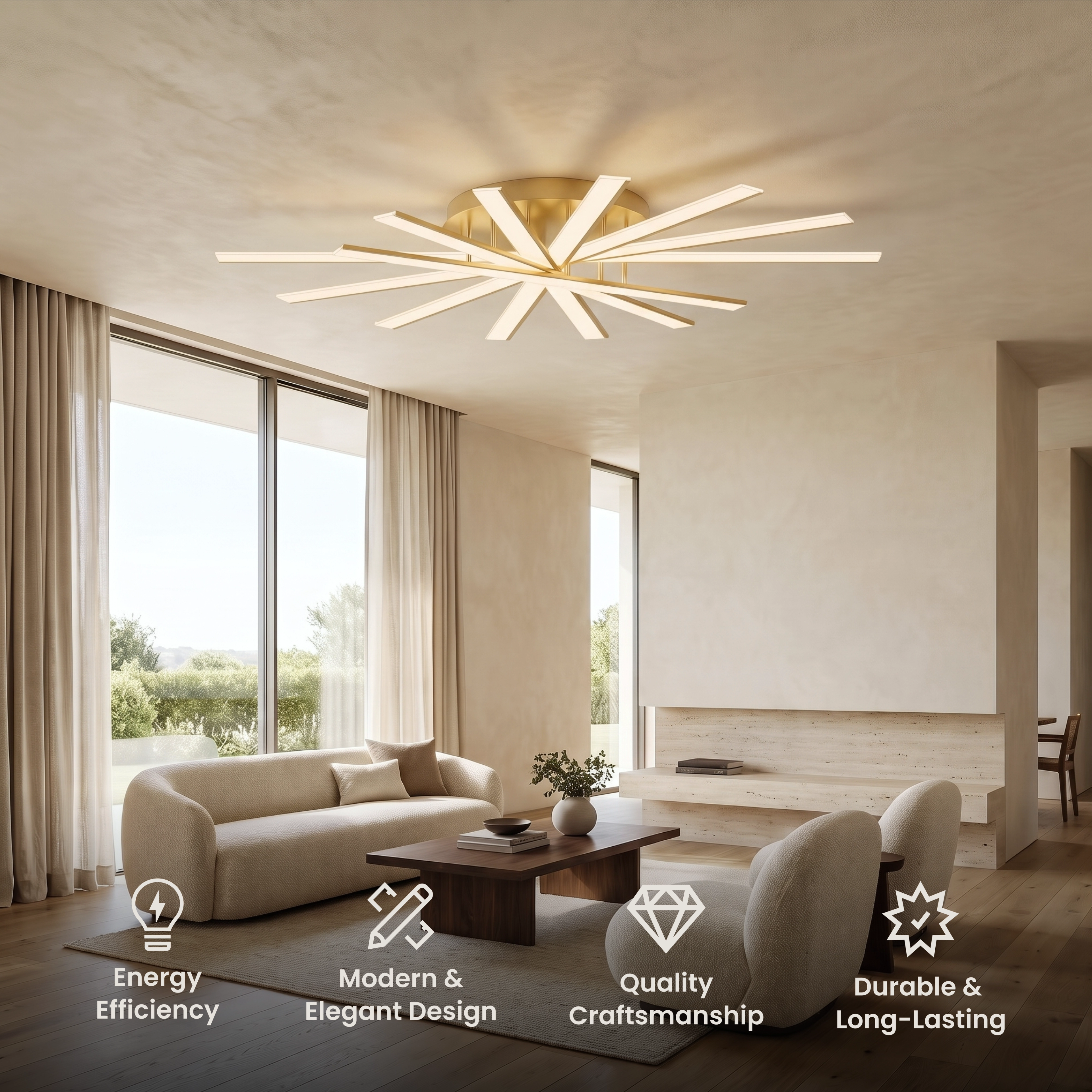 Jayce ceiling light, black arms with adjustable round spot heads mounted on a dark ceiling