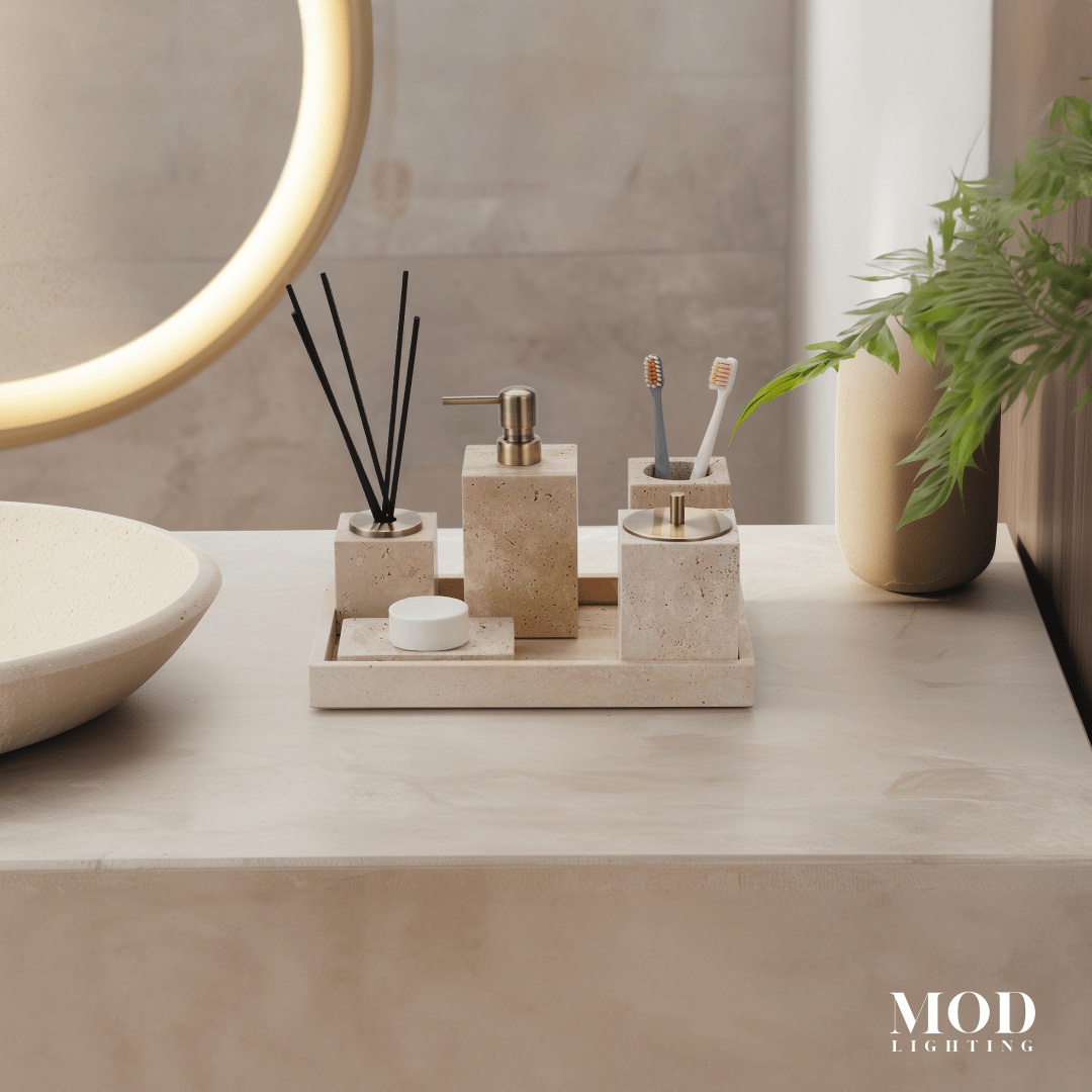 Golden Travertine Stone Bath Set hover