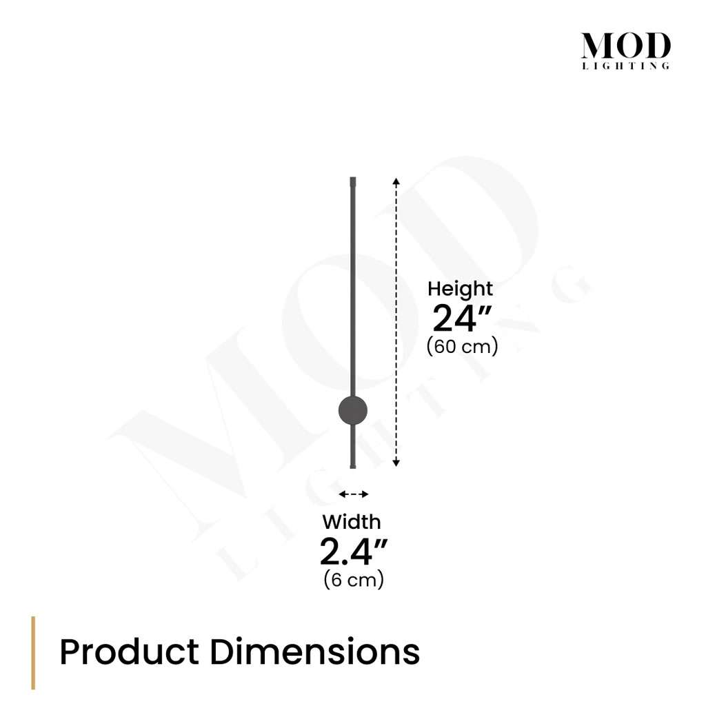 Cadel stick wall light dimension diagram: 24 in (60 cm) tall, 2.4 in (6 cm) wide