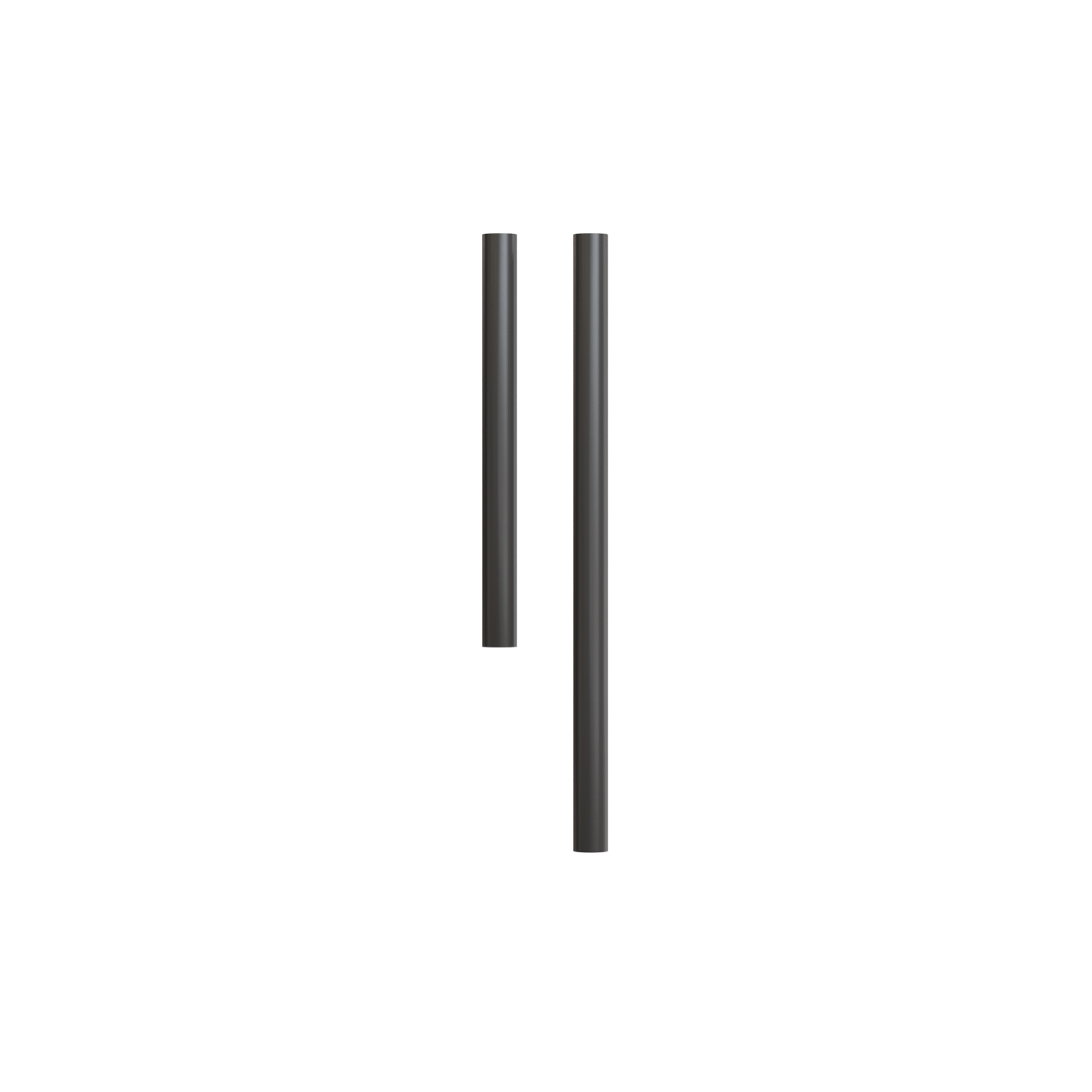 Extension Rod, two straight black metal chandelier stems on a white background