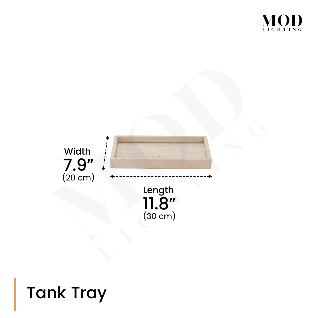 Golden Travertine tank tray, rimmed rectangular tray, dimension diagram: 7.9" (20 cm) width, 11.8" (30 cm) length