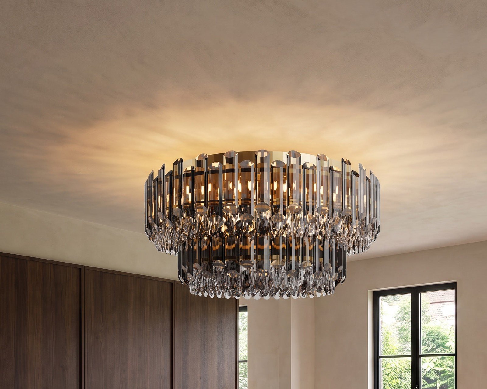 Arina, a crystal ceiling light, in a bedroom