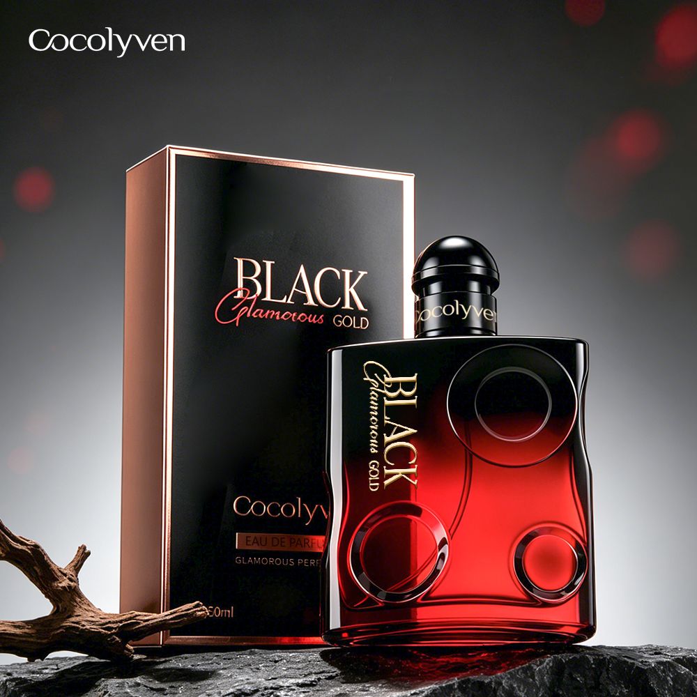 COCOLYVEN Black Gold Allure 50ml black and ruby gradient perfume bottle with presentation box — ready stock perfume wholesale from Guangzhou, China