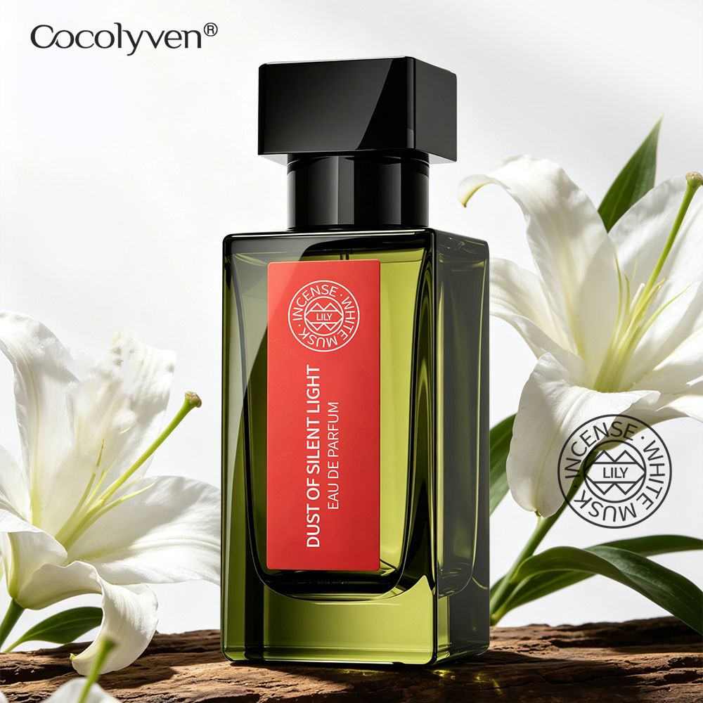 COCOLYVEN Silent Light Dust Perfume 50ml perfume bottle with white lilies on wood — wholesale supply from Guangzhou, China