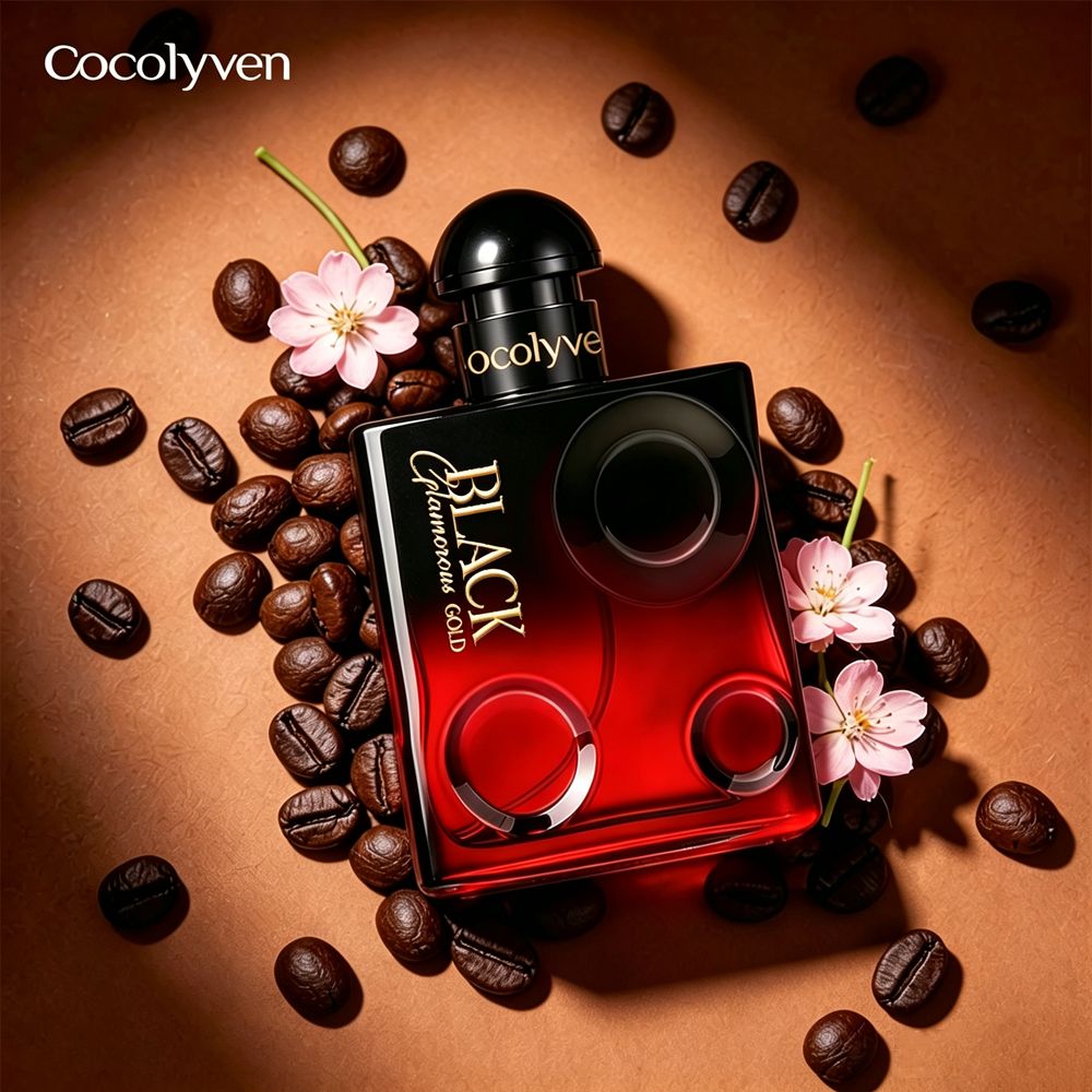 COCOLYVEN Black Gold Allure 50ml perfume bottle with coffee beans and blossoms — perfume wholesale from Guangzhou, China
