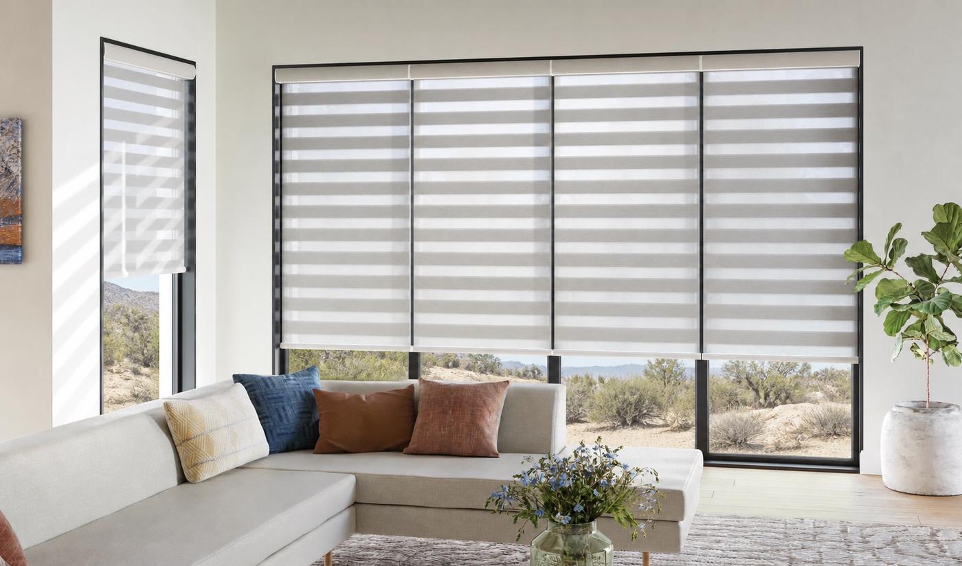 Banded shades in living room