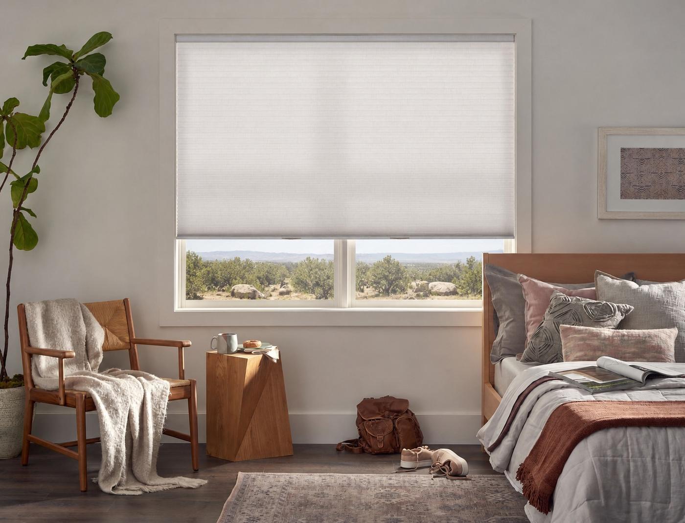 Cordless Lift Cellular Shades in Bedroom