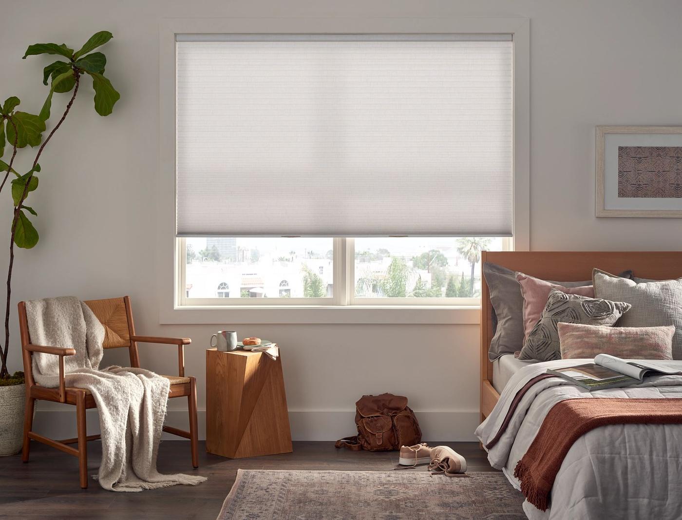 Cordless Lift Cellular Shades in Bedroom