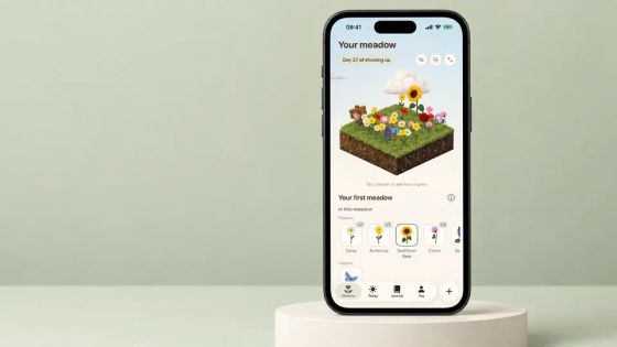 Meadow’s wildflower garden on an iPhone against a sage background
