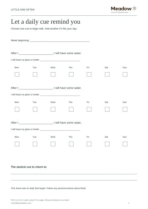 First page of Daily water cue tracker