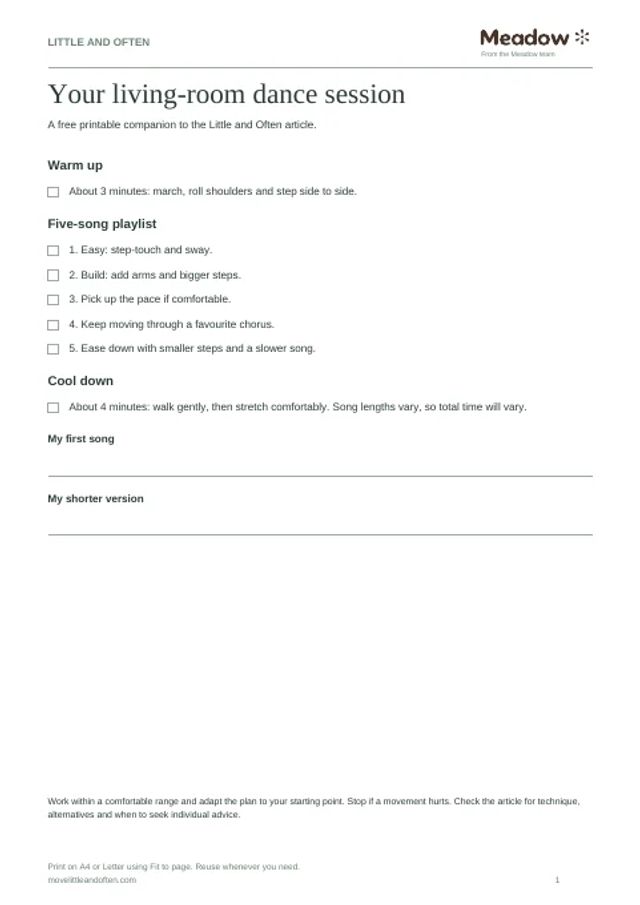 First page of Living-room dance workout