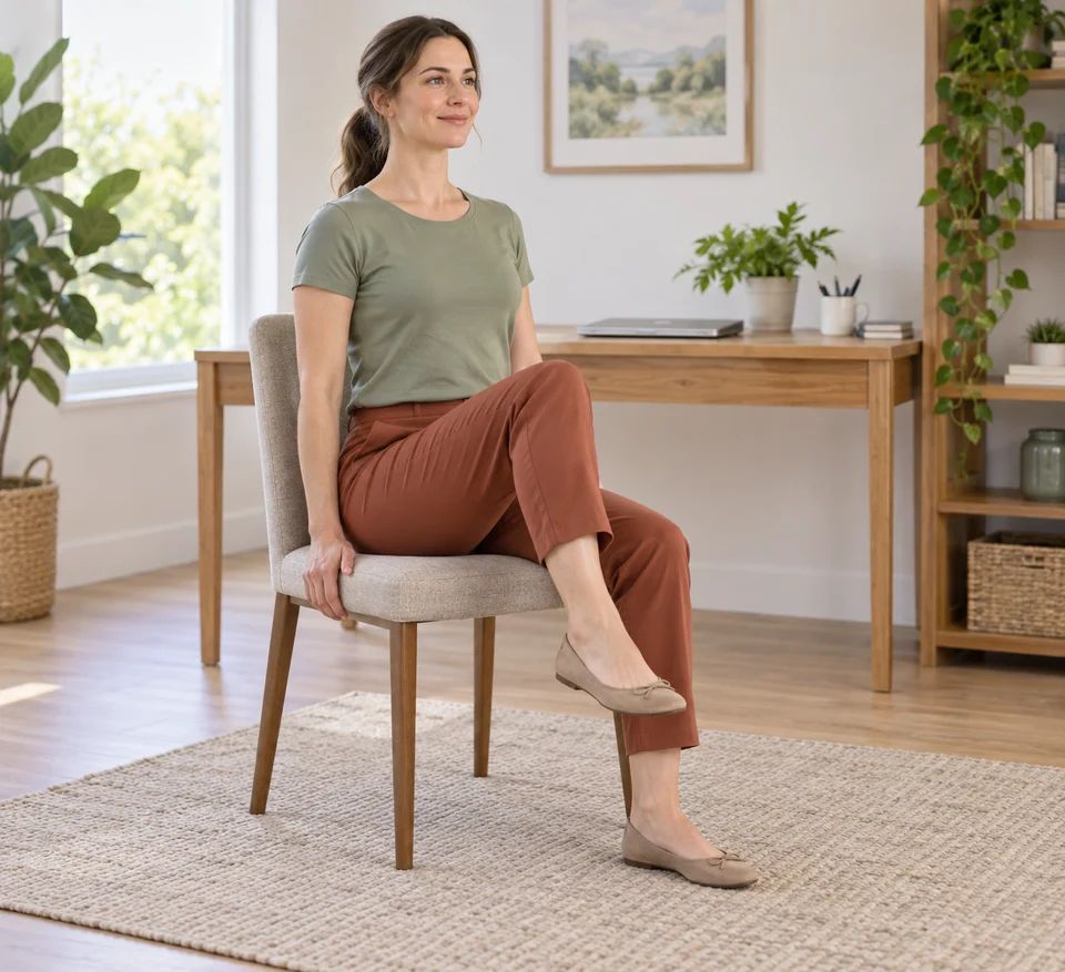 Seated option: lift one knee while keeping the torso upright and the other foot grounded.
