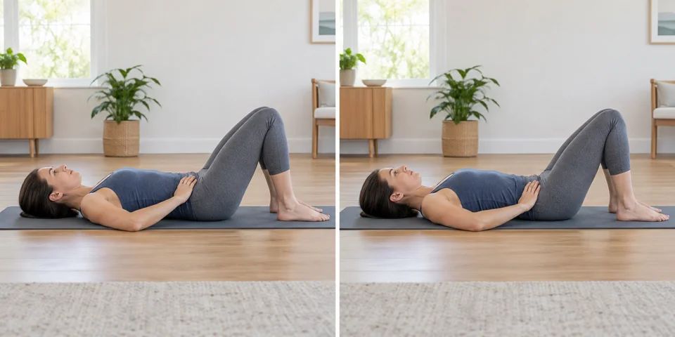 Two positions in a small pelvic tilt, with the lower back gently arching and flattening.