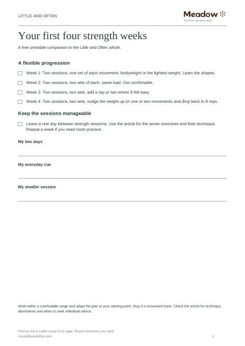 First page of First four strength weeks