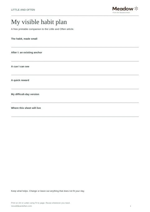 First page of Visible habit planner for ADHD