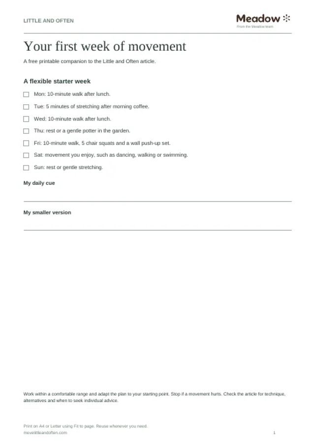 First page of First week of movement