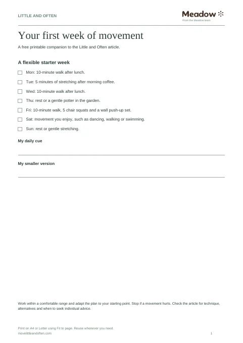 First page of First week of movement