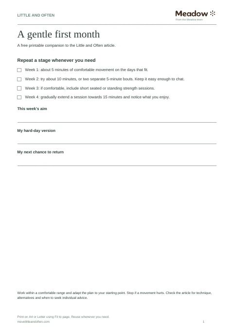 First page of Gentle first month of exercise
