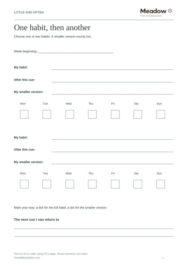 First page of Weekly and monthly habit trackers