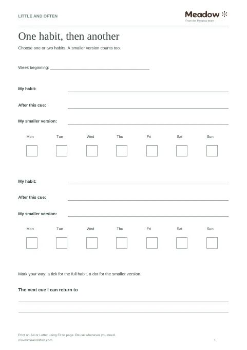 First page of Weekly and monthly habit trackers