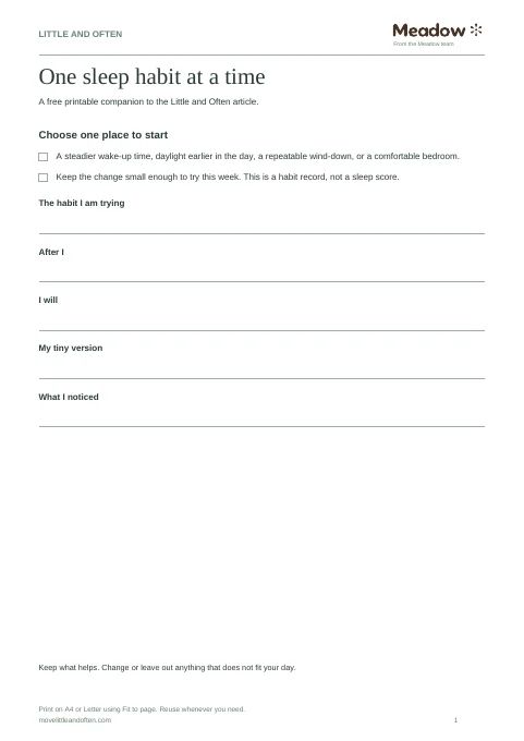 First page of One sleep habit planner
