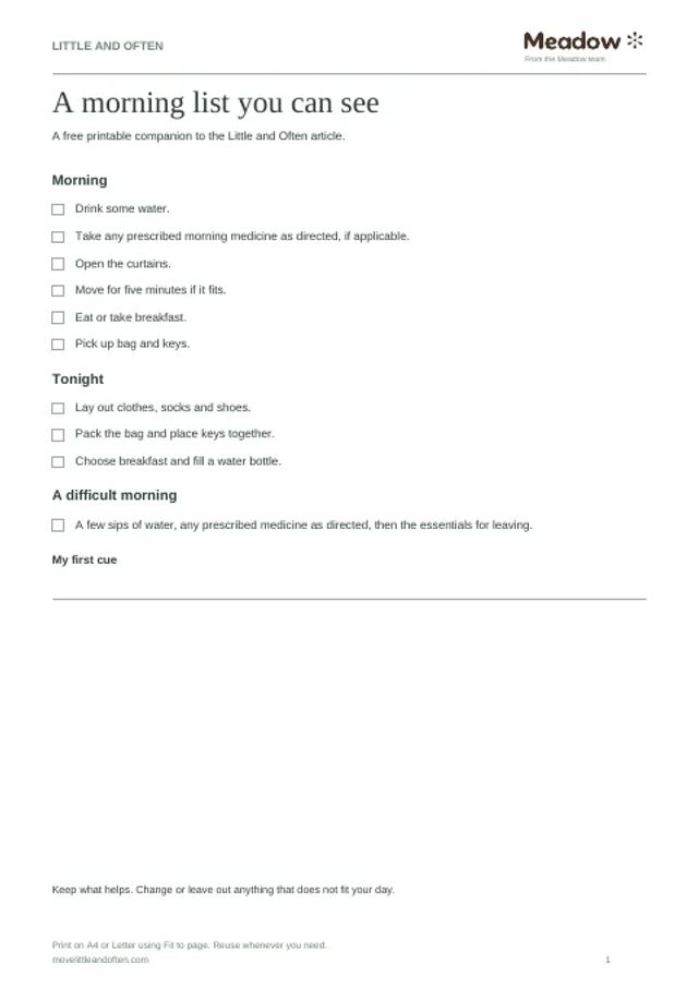 First page of ADHD morning checklist