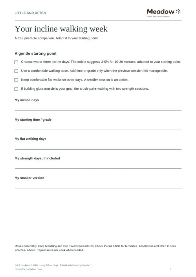 First page of Incline walking week planner