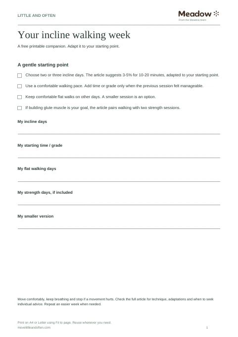 First page of Incline walking week planner