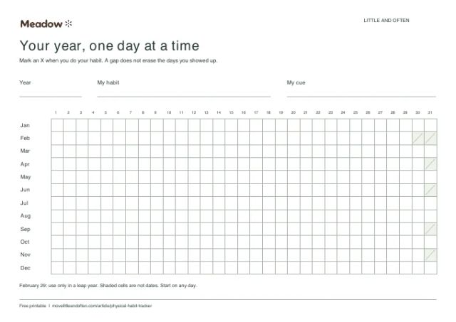 First page of Yearly habit chain calendar
