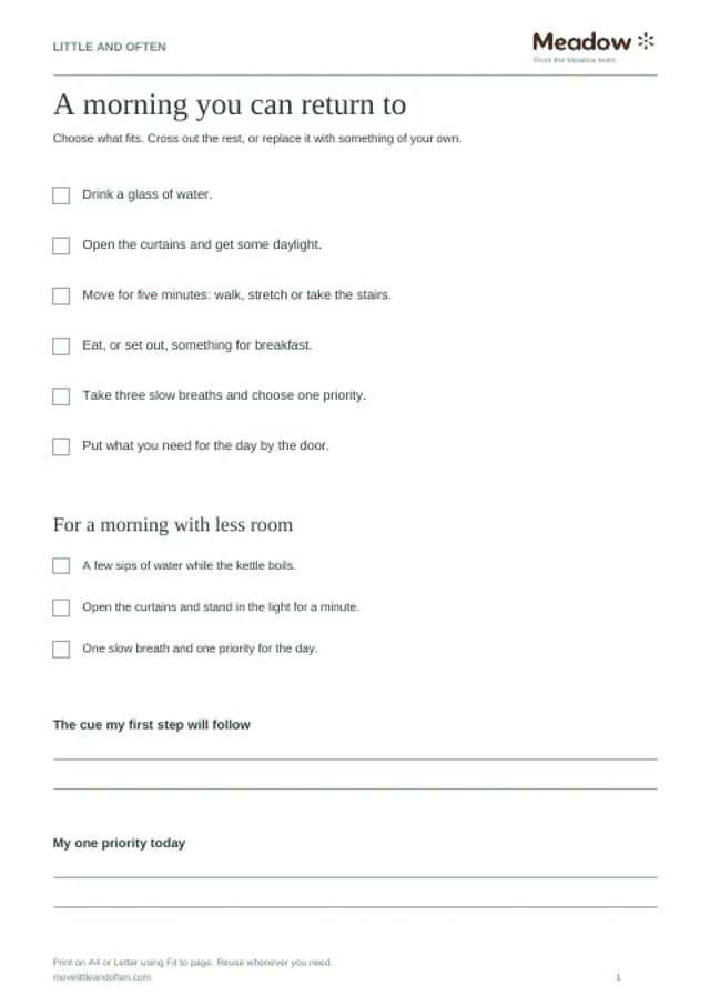 First page of Morning routine checklist